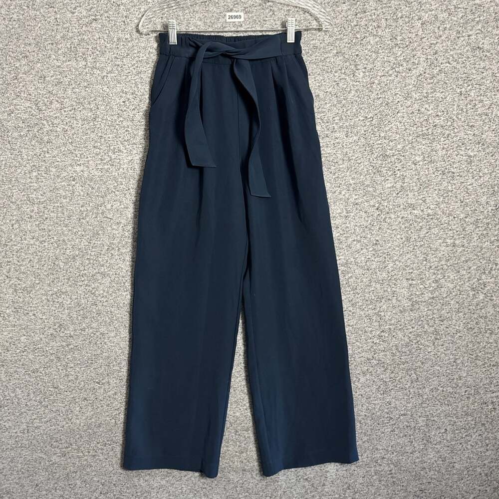 Lululemon Women's 4 Blue Woven Belted Wide Leg Elastic Waisted Pleated Pants